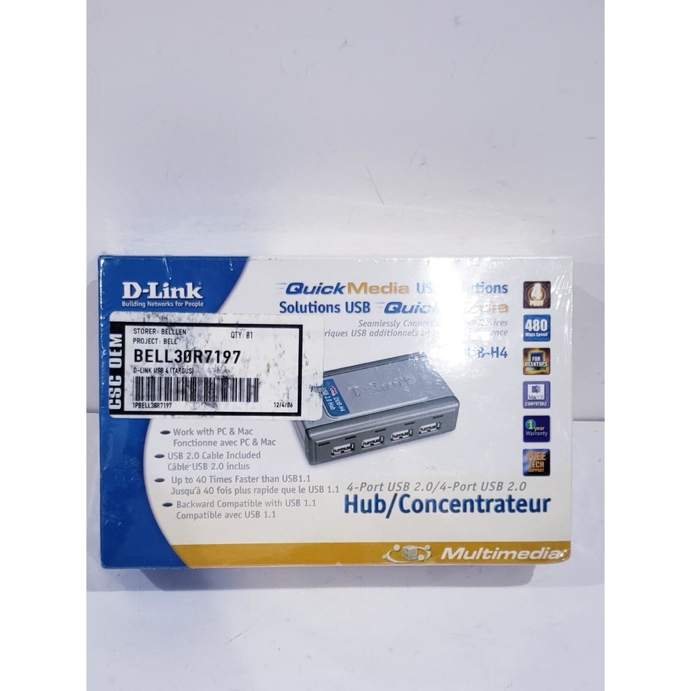 D-Link DUB-H4 Hi Speed USB 2.0 Hub 4 Ports  - New Sealed